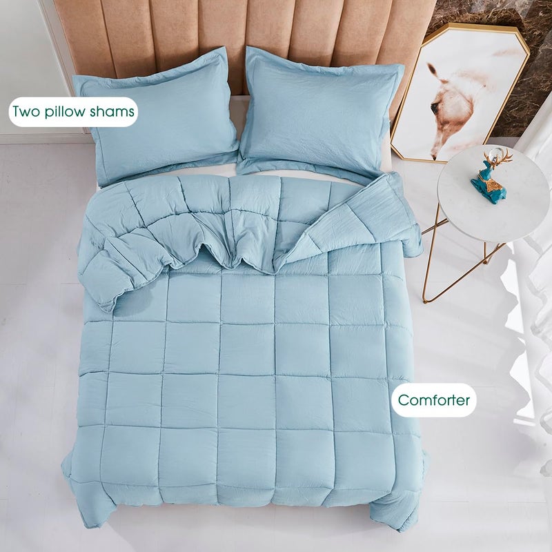 Hi -G HIG Pre Washed Down Alternative Comforter Set Queen - Reversible Chic Quilt Design - Box Stitched with 4 Corner Tabs - Lightweight for All Season - Blue Duvet Comforter with 2 Pillow Shams - Image 5